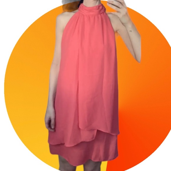 Zara coral high neck dress! Sz L - Picture 7 of 10